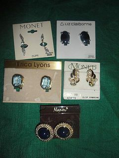  Earrings Lot Monet Napier Liz Claiborne Erica Lyons Rhinestones Pearl