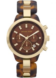 New Michael Kors Womens Brown Dial Chronograph Tortoise Watch MK5609