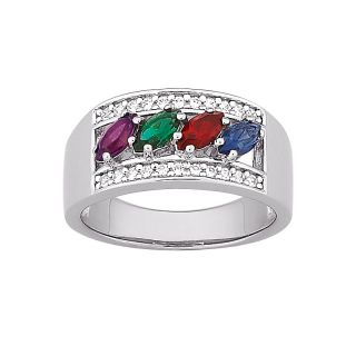 Mothers Marquise Crystal Birthstone and CZ Sterling Silver Band Ring