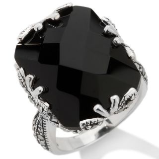 Victoria Crowne Black Onyx and Marcasite Sterling Silver Ring
