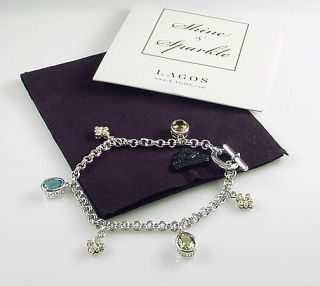 Fab Lagos 18K 925 Diamond Topaz Citrine Charm Bracelet