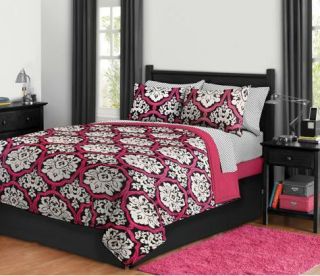  White Pink Damask Comforter Bedding Set Size Twin XL Extra Long
