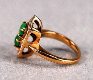 Vintage Jade and Enamel Ladies 14k Yellow Gold Ring Ring Size 3