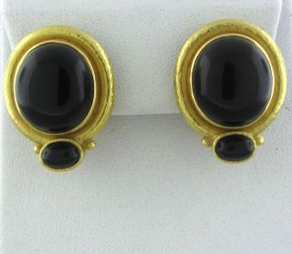 Elizabeth Locke 18K Yellow Gold Onyx Cabochon Earrings