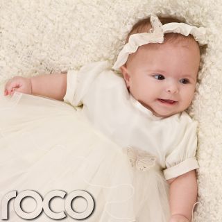 Baby Girls Ivory Dress Christening Toddlers Butterfly Dress Age 0 9
