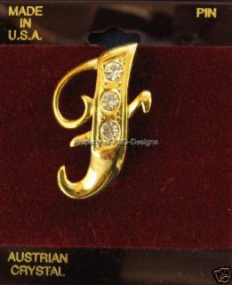Gold Plated Letter F Austrian Crystal Stone Pin Brooch