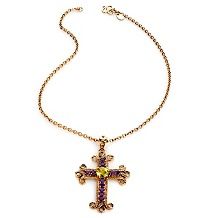 Nicky Butler Multigemstone Round and Oval Bronze Cross Pendant with 17