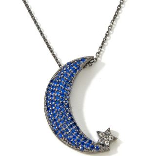 75ct Created Blue Spinel and White Topaz Crescent Moon Pendant wi
