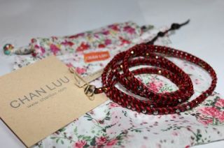 Chan Luu Red Swarovski Crystal Wrap Bracelet on Black Leather