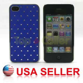 Bling Bling Luxury Crystal Diamond Hard Case Blue Cover for iPhone 4