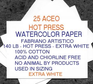 25 ACEO Blank Cards Fabriano 140 lb Hot Press WC Paper