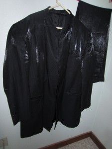 Falcone Suit 54 Coat 48 33 Pants Black Shimmery Striped Mens Suit