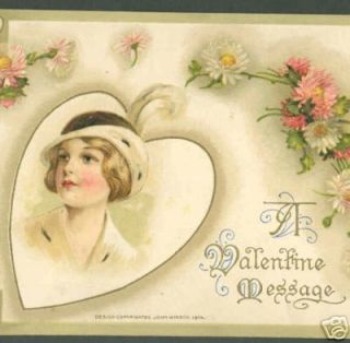 Valentine Lady Ermine Fur Hat Schmucker Winsch Postcard