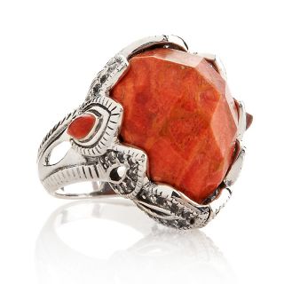 Sally C Treasures Red Coral and White Topaz Sterling Silver Ring