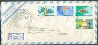 Falkland to Argentina Registered Air Mail Cover 1979 VF