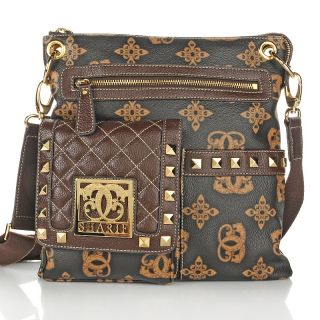 Sharif Signature Print Messenger with Pebbled Leather Trim and Quilted