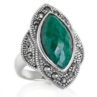 Giardino Marcasite Green Corundum Silver Marquise Ring at