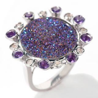 136 186 purple drusy amethyst and white topaz sterling silver round
