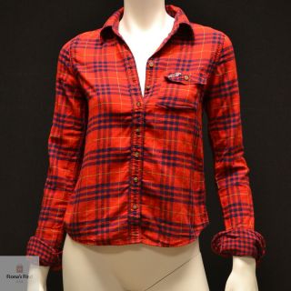  by Abercrombie Women Plaid Shirt Fallbrook Red Green Plaid