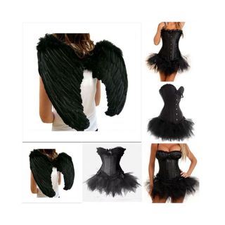 Black Dark Fallen Angel Fancy Dress Complet Outfit Corset Skirt