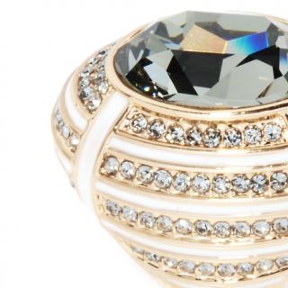 AKKAD La Bella Black Diamond Color Crystal White Enamel Bold Ring at