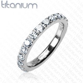 Solid Titanium Eternity CZ Ring Wedding Band Size 5 8 New T54