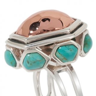 Abstract Copper and Kingman Turquoise Sterling Silver Ring