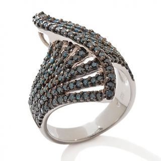 Blue Diamond Swirl Design Sterling Silver Ring   1ct