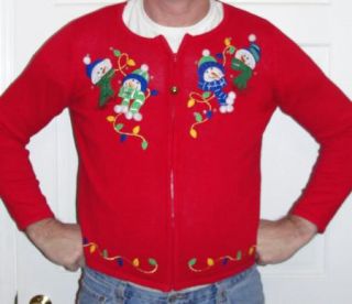 Wacky Snowman Party Pom Poms Ugly Christmas Sweater Mens Women L
