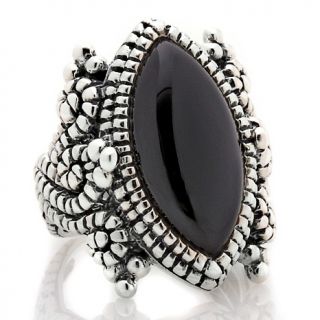 Sally C Treasures Marquise Shaped Black Onyx Textured Sterling Silver