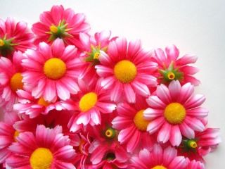 12X Pink Gerbera Daisy Heads Artificial Silk Flowers Wedding Lot Clip
