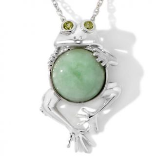 176 161 sterling silver jade and peridot frog pin pendant with 18