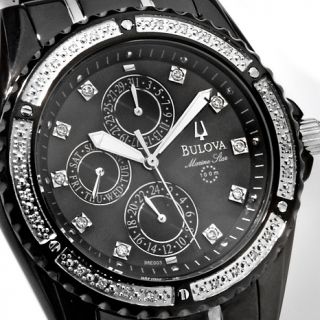 Bulova Mens Black Marine Star Diamond Bezel Bracelet Watch
