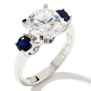 151 664 absolute 3 55ct round and created sapphire sides 3 stone ring
