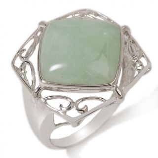 159 522 sterling silver angled cushion cut green jade ring with ornate