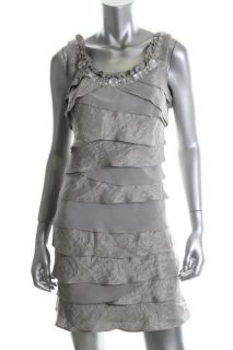 SL Fashions New Silver Tiered Sleeveless Cocktail Evening Dress