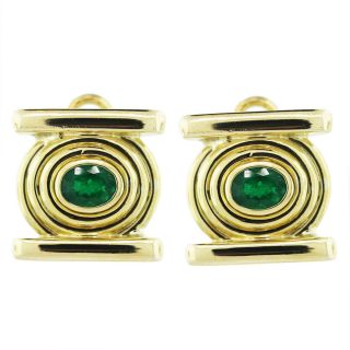 18K Yellow Gold Oval Cut Emerald Earrings