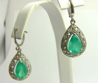  Colombian Emerald Diamond Antique Inspired Dangle Earrings
