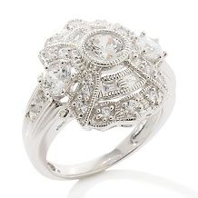 Xavier 3.16ct Absolute™ Sterling Silver Round and Pavé Frame Ring