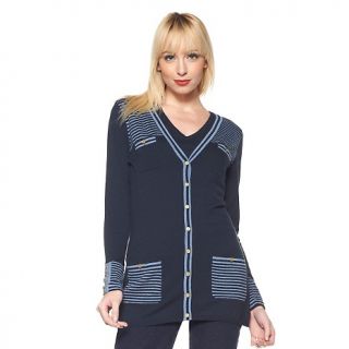 164 919 diane gilman dg2 contrast trim striped sweater knit cardigan