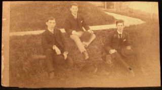  Photo 3 Men Name Redding et al Bowlers Dog Grass Boardwalk Everett WA