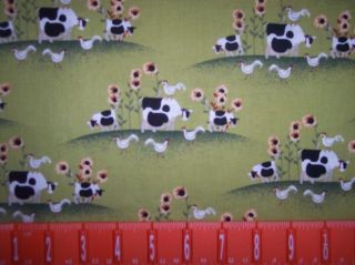 Farm Cows Chickens Sunflowers Cotton Fabric BTY