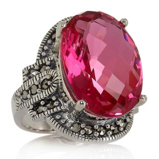 Vivian Marcasite and Oval Pink Quartz Doublet Sterling Silver Ring