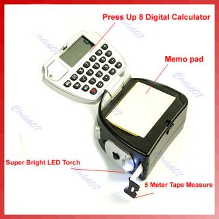 in 1 16ft Tape Measure Memo Pad Calculator LED Light