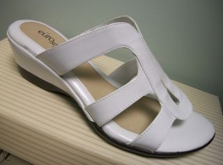 Eurosoft Womens White Open Toe Slip on Casual Sandals Shoes Heels 8 5
