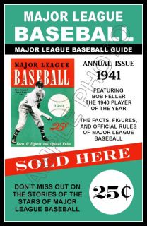 1941 Bob Feller Major League Baseball Guide Poster   Cleveland Indians
