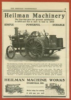 1906 Heilman Tractor Ad Evansville Indiana