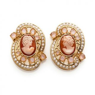 209 264 amedeo nyc 14mm cornelian shell cameo and pink stone earrings