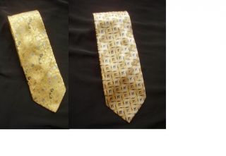  Zegna Silk Neck Ties Tie Made in Italy Extra Long 66 Gold Blue