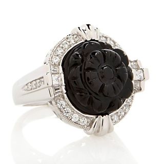 Xavier .5ct Absolute™ Carved Flower Black Onyx and Pavé Frame Ring